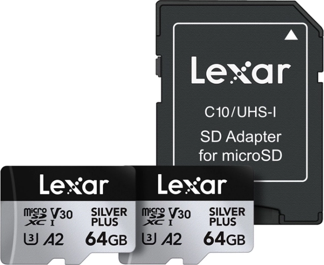 Komplet 2× kartic microSDXC LEXAR Silver Plus 64 GB z adapterjem