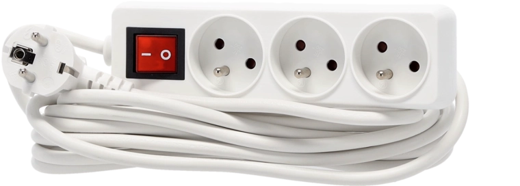 Prenapetostni podaljšek s stikalom, 3 vtičnice, 5 m, bel