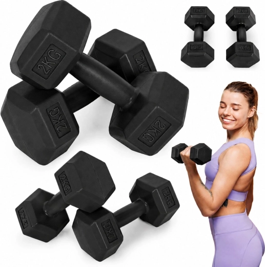 MOVEPRO šesterokotne ročke 2 × 2 kg – črne