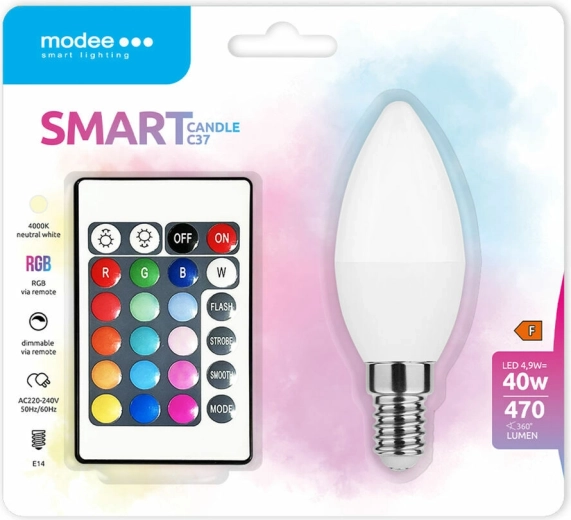 Modee pametna LED žarnica Candle C35 4,9 W E14 RGB+W 470 lm z daljincem