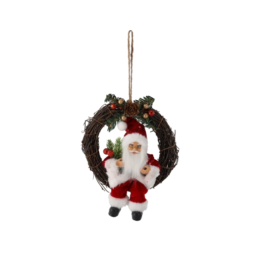 Christmas hanging wreath with St. Nicholas/Santa (red) 18 cm - 1 piece