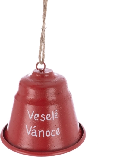 Metal Christmas bell with “Merry Christmas” text, red, 7 cm