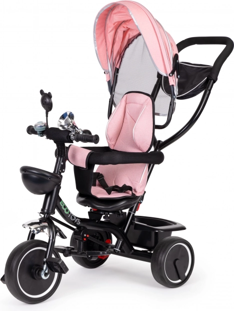 Otroški tricikel z vrtljivim sedežem in strešico, roza, ECOTOYS