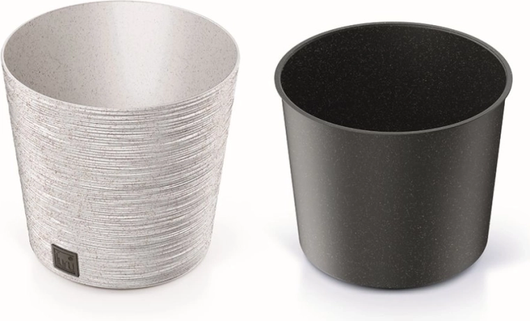 Cvetlični lonec Furu Round Low Eco Wood z vložkom 25 cm – bela