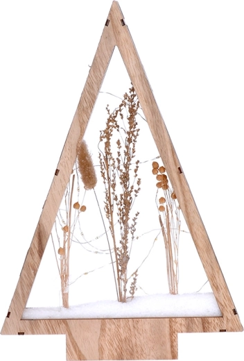 Solight LED wooden Christmas decoration tree with snow-covered winter flowers 37 cm - 1 piece