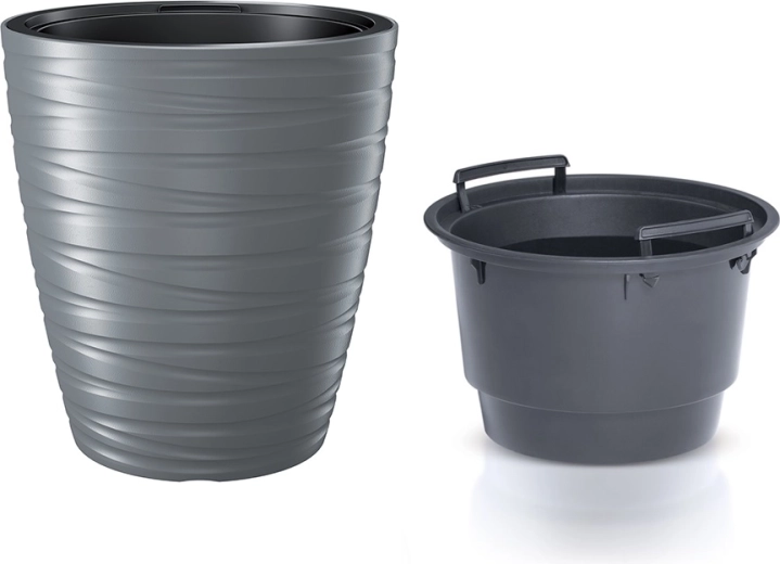 Cvetlični lonec z vložkom MAZE 29,6 cm siv kamen