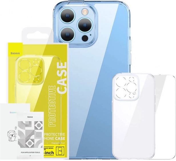 Prozorna torbica in kaljeno steklo za iPhone 14 Plus Baseus SuperCeramic