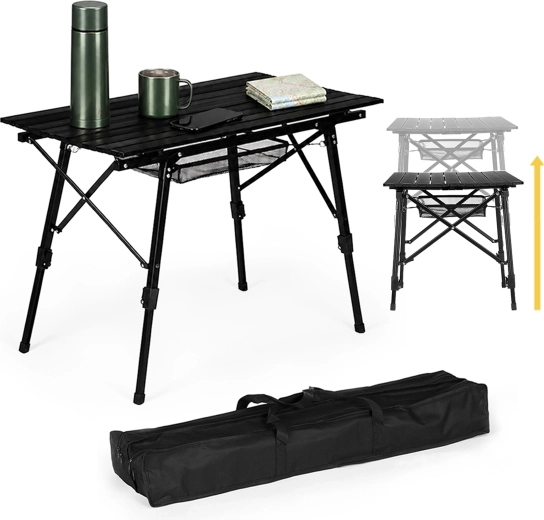Zložljiva kamping miza MultiGarden 90 × 50 cm, nastavljiva po višini, črna