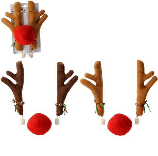 Božična avtomobilska dekoracija – rogovi in nos severnega jelena, mešane barve