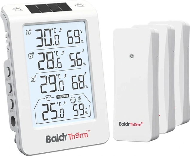 Baldrtherm trikanalni termohigrometer z avtomatsko osvetlitvijo ozadja