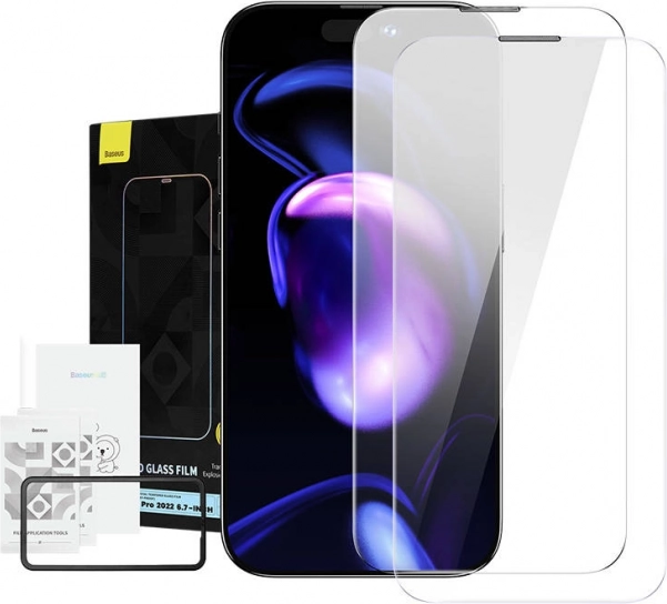 Baseus Crystal kaljeno steklo odporno proti prahu 0,3 mm za iPhone 14/13/13 Pro – Dvojno pakiranje