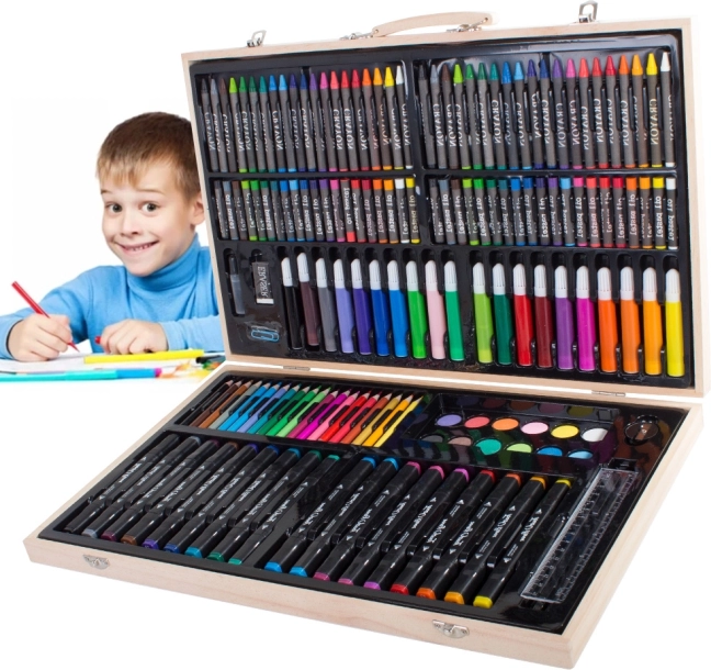 Umetniški risalni set v lesenem kovčku