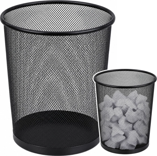 Metal office mesh wastepaper basket, round, black 10 l - 1 piece