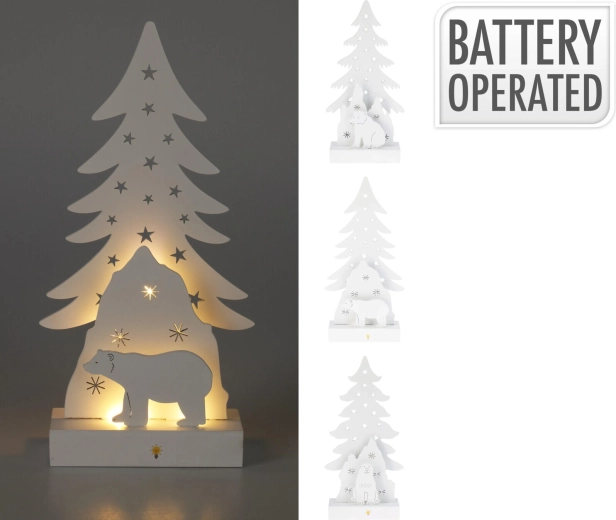 Hanging wooden tree decoration with a polar bear and LED lighting - 1 piece