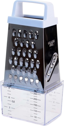 Štiristranski nerjaveč jekleni ribežen z zbiralnikom 20 cm