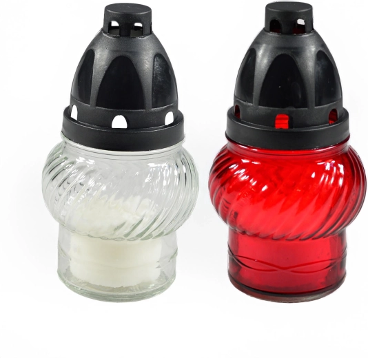 Glass grave lamp 14 cm with paraffin candle (assorted colors)