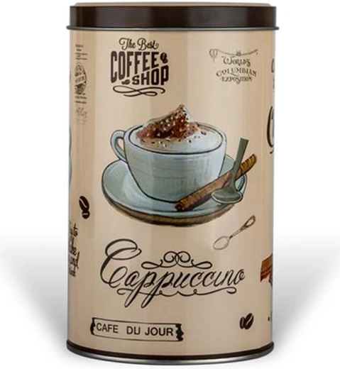 Okrogla pločevinasta škatla Café du Jour 11 × 11 × 18,2 cm