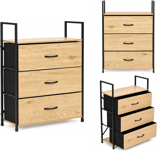 ModernHome komoda s 3 tkaninskimi predali 60 cm, loft – 1 kos