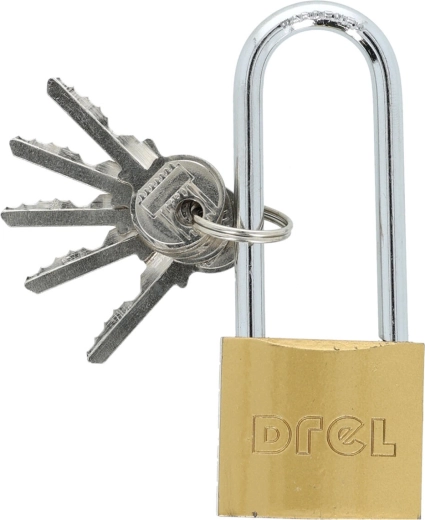 Viseča ključavnica 40 mm s podaljšanim lokom, medenina, 5 ključev