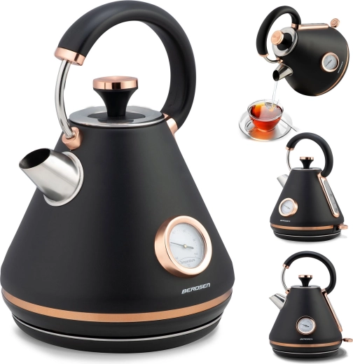 Električni grelnik vode z termometrom 1,7 l Berdsen, črna