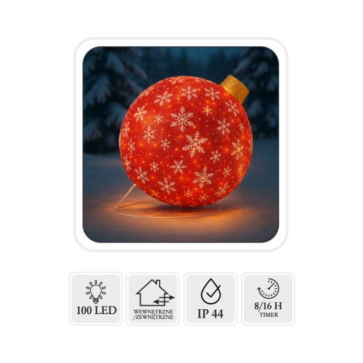 Božična LED okrasitev – rdeča krogla 60 cm, 100 LED, toplo bela, za notranjo/zunanjo uporabo