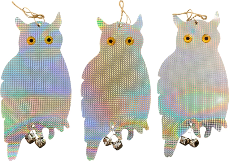 Refleksni viseči odganjalec ptic – holografske sove, komplet 3 kos