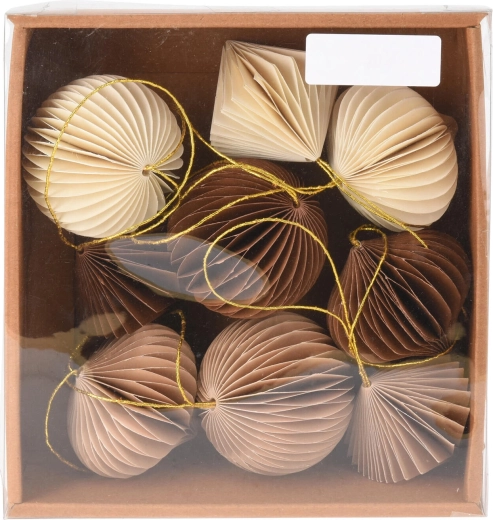 Hanging paper decoration 6 cm – mixed shapes (ball, onion, diamond), set of 9 pcs