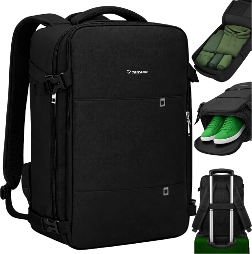 Turistični nahrbtnik Trizand za na letalo z USB priključkom, črn 40 × 20 × 25 cm