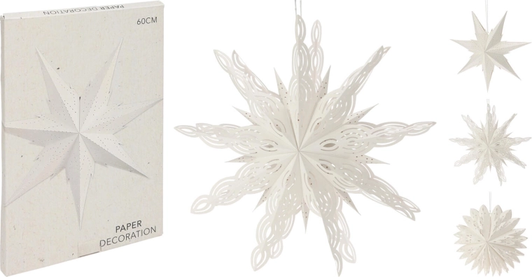 Hanging white paper Christmas star - 1 piece