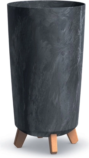 Cvetlični lonec GRACIA Tubus Slim betonski učinek 24 cm antracit na lesenih nogicah