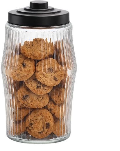 Steklena posoda 3,8 l okrogla z rebrasto površino in kovinskim pokrovom