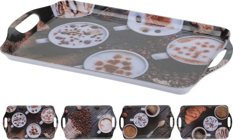 Melaminski pladenj Kava 38 × 23 cm – mešanica dekorjev