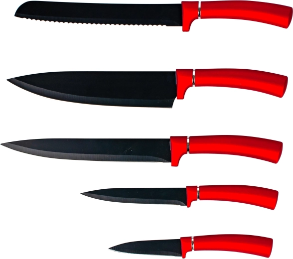 Set kuhinjskih nožev Kitchisimo z nelepljivo površino, 5 kosov, rdeča