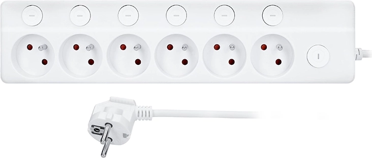 Solight extension lead with 6 sockets and individual switches, 2 m, white