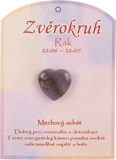 Mahovni ahat – polirano srce za znamenje Rak