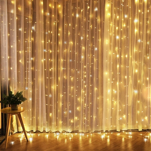 Solight LED božična okenska zavesa srebrna 300 mini LED s časovnikom, 8 funkcij, USB