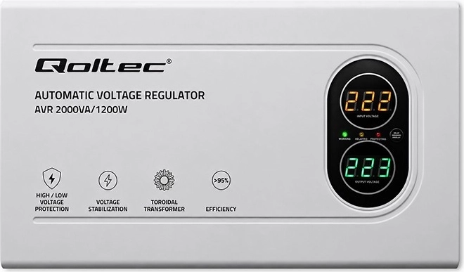 Qoltec avtomatski stabilizator napetosti AVR 2000VA / 1200W s toroidnim transformatorjem