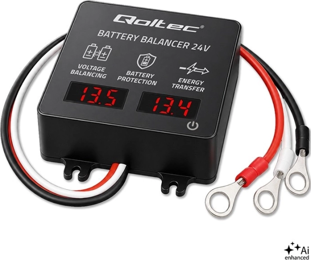 24 V voltage balancer for 2× 12 V batteries 5 A (AGM, GEL, LiFePO4) with LED display