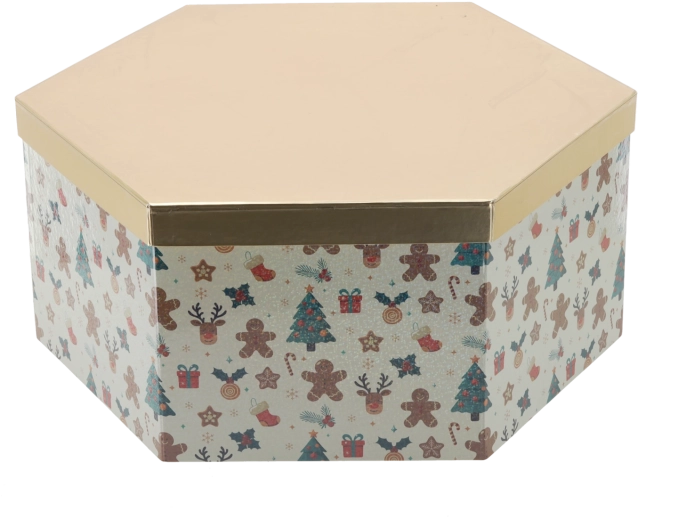 Christmas gift box hexagon with gold lid