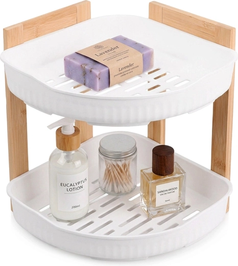 Kotna dvonivojska kopalniška polica Bathroom Solutions bela 24 × 24 × 27 cm – 1 kos