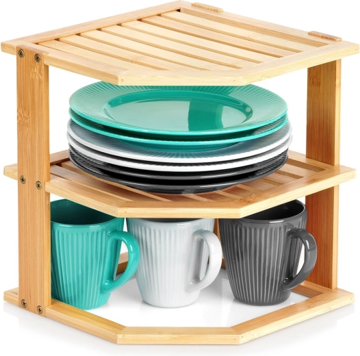 Bambusova kotna kuhinjska polica 25 × 25 × 27 cm