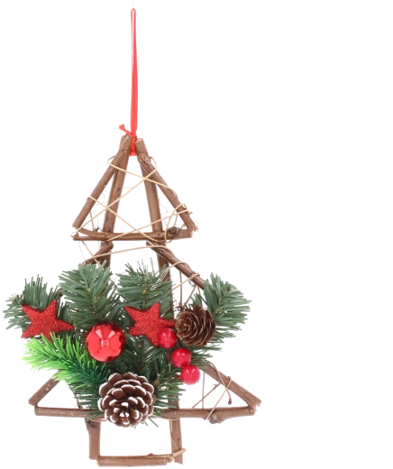 Lesena viseča božična dekoracija v obliki drevesca s storži 25 cm