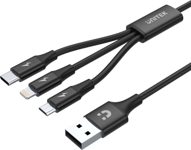Unitek polnilni kabel USB-A 3v1 (USB-C/Micro USB/Lightning) črn