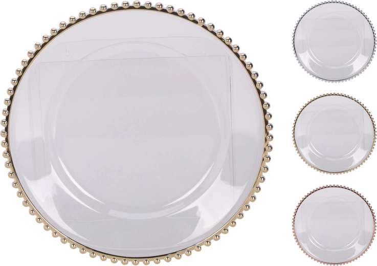 Plastični krožnik 33 cm z barvnim robom, prozoren