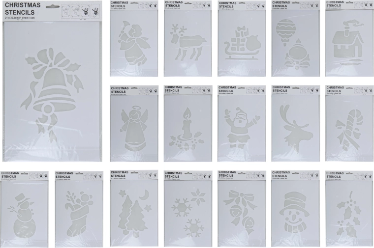 Božična šablona iz PVC 35 × 22 cm, bela, mešanica dekorjev