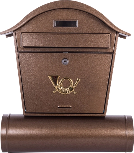 Poštni nabiralnik z okroglo strešico in tulcem za časopise, rjavo starinski