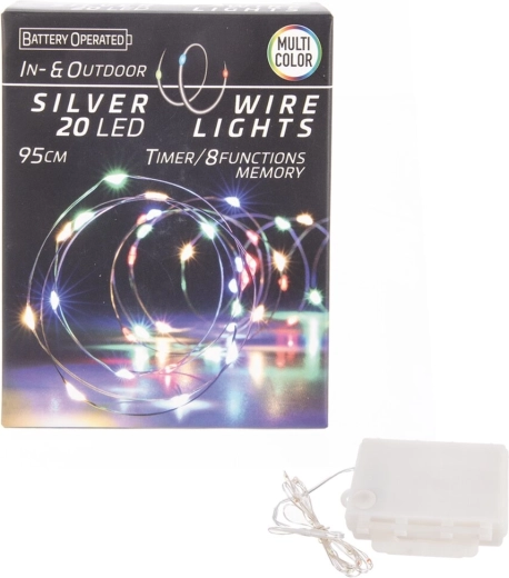 LED svetlobna veriga na žički s časovnikom, 20 LED, večbarvna, IN/OUT