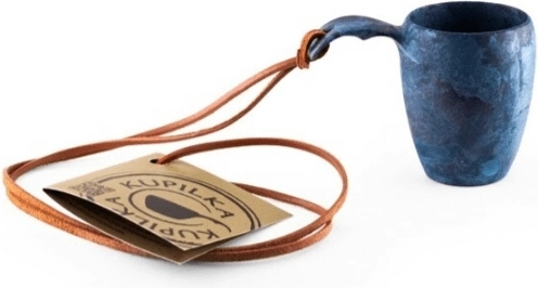 Kupilka K5M šilček z ušesom in usnjenim paščkom, modra 0,5 dl