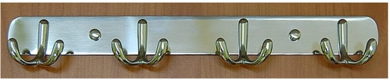 Stenski obešalnik s štirimi dvojnimi kavlji CYRIL, krom