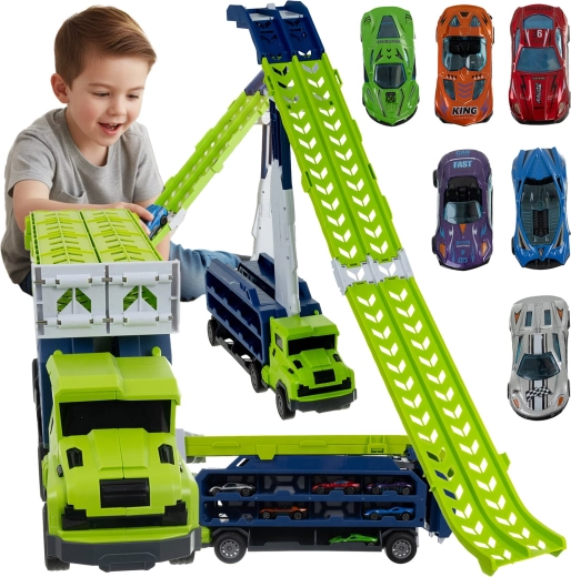 Iso Trade truck – slide/ramp with 6 metal toy cars